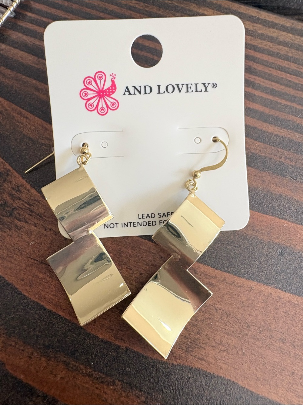⭐️ And Lovely Gold Curved Square Drop Earrings — Shiny Gold Dangle